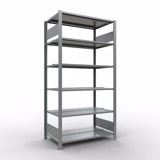 Grundregal, Büro-Fachbodenregal Stecksystem MULTIplus150, 2000 x 1000 x 600 mm (HxBxT), 6 Fachböden, Längenriegel, verzinkt, mit Mittelanschlag aus der Kategorie Stecksystem mit der Artikelnummer 17743