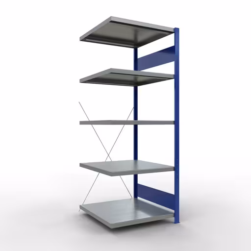 Anbauregal, Fachbodenregal Stecksystem MULTIplus250, 2000 x 750 x 800 mm (HxBxT), 5 Fachböden, Kreuzstrebe, RAL 5010 enzianblau/verzinkt/verzinkt von der Marke Schulte Lagertechnik Anbauregal, Fachbodenregal Stecksystem MULTIplus250, 2000 x 750 x 800 mm (HxBxT), 5 Fachböden, Kreuzstrebe, RAL 5010 enzianblau/verzinkt/verzinkt aus der Kategorie Anbauregal mit der Artikelnummer 12985-75-B
