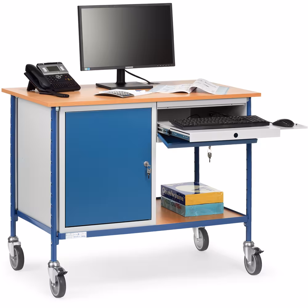 Fahrbarer Tisch 5866 Fahrbarer Tisch aus geschweißtem Stahlrohr und Stahlprofilen, Schraubkonstruktion, pulverbeschichtet, blau RAL 5007 mit der Artikelnr. 5866 Fahrbarer Tisch 5866 Fahrbarer Tisch aus geschweißtem Stahlrohr und Stahlprofilen, Schraubkonstruktion, pulverbeschichtet, blau RAL 5007 von Fetra aus der Kategorie Transportsysteme