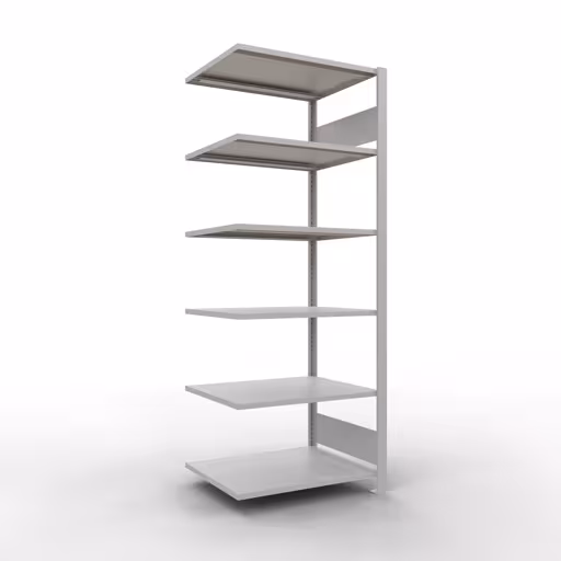 Anbauregal, Büro-Fachbodenregal Stecksystem MULTIplus150, 2000 x 750 x 600 mm (HxBxT), 6 Fachböden, Längenriegel, ohne Mittelanschlag, lichtgrau aus der Kategorie Stecksystem mit der Artikelnummer 36063