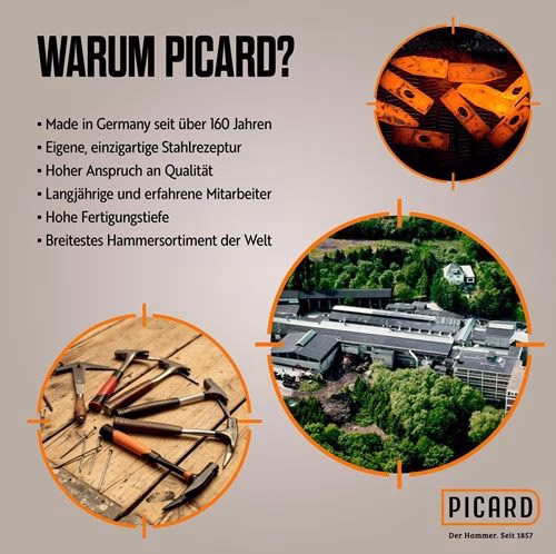 Detailbild 4134657 Latthammer 70080 DIN 7239 Kopfgewicht 600 g mit Magnet geraut Chrom-Molybdän-Rohr legierter PICARD-Spezialstahl 760 g PICARD