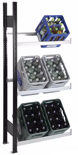 Anbauregal, Getränkekistenregal 1800 x 750 x 300 mm (HxBxT), schwarz/silber, 3 Ebenen für 6 Getränkekisten von der Marke Schulte Lagertechnik aus der Produktreihe Fachbodenregale