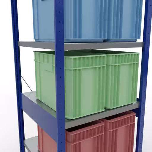 Produktbild Nr 14 des Artikels Grundregal, Fachbodenregal Stecksystem MULTIplus250, 2500 x 750 x 800 mm (HxBxT), 6 Fachböden, Kreuzstrebe, RAL 5010 enzianblau/verzinkt/verzinkt Abbildung Nr 14 des Artikels Grundregal, Fachbodenregal Stecksystem MULTIplus250, 2500 x 750 x 800 mm (HxBxT), 6 Fachböden, Kreuzstrebe, RAL 5010 enzianblau/verzinkt/verzinkt aus der Produktgruppe Stecksystem von der Marke Schulte Lagertechnik