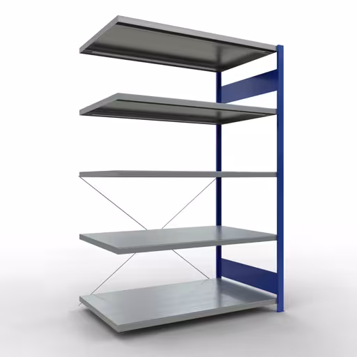 Abbildung Nr 8 des Artikels Anbauregal, Fachbodenregal Stecksystem MULTIplus250, 2000 x 1300 x 800 mm (HxBxT), 5 Fachböden, Kreuzstrebe, RAL 5010 enzianblau/verzinkt aus der Produktgruppe Stecksystem von der Marke Schulte Lagertechnik