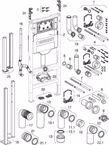 Technische Zeichnung 4000216 Element f. WWC, 112 cm Duofix mit Sigma UP-SPK 12 cm GEBERIT