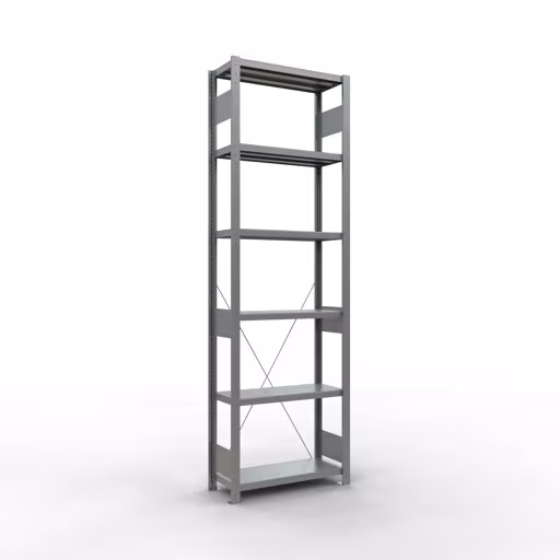 Grundregal, Fachbodenregal Stecksystem MULTIplus250, 2500 x 750 x 300 mm (HxBxT), 6 Fachböden, Kreuzstrebe, verzinkt aus der Kategorie Grundregal mit der Artikelnummer 12931-75