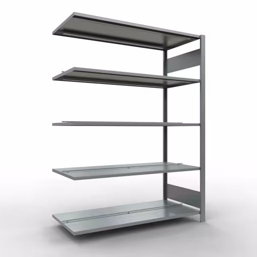 Anbauregal, Büro-Fachbodenregal Stecksystem MULTIplus150, 1800 x 1300 x 600 mm (HxBxT), 5 Fachböden, Längenriegel, verzinkt, mit Mittelanschlag von der Marke Schulte Lagertechnik Anbauregal, Büro-Fachbodenregal Stecksystem MULTIplus150, 1800 x 1300 x 600 mm (HxBxT), 5 Fachböden, Längenriegel, verzinkt, mit Mittelanschlag aus der Kategorie Stecksystem mit der Artikelnummer 17741