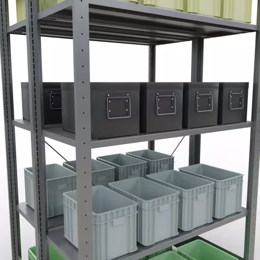 Produktbild Nr 15 des Artikels Grundregal, Doppelregal, Fachbodenregal Stecksystem MULTIplus150, 2000 x 1000 x (2x400) mm (HxBxT), 2x5 Fachböden, Kreuzstrebe, verzinkt Abbildung Nr 15 des Artikels Grundregal, Doppelregal, Fachbodenregal Stecksystem MULTIplus150, 2000 x 1000 x (2x400) mm (HxBxT), 2x5 Fachböden, Kreuzstrebe, verzinkt aus der Produktgruppe Fachbodenregale von der Marke Schulte Lagertechnik