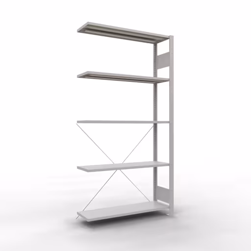 Anbauregal, Fachbodenregal Stecksystem MULTIplus150, 2000 x 1000 x 300 mm (HxBxT), 5 Fachböden, Kreuzstrebe, RAL 7035 lichtgrau von der Marke Schulte Lagertechnik Anbauregal, Fachbodenregal Stecksystem MULTIplus150, 2000 x 1000 x 300 mm (HxBxT), 5 Fachböden, Kreuzstrebe, RAL 7035 lichtgrau aus der Kategorie Anbauregal mit der Artikelnummer 32635