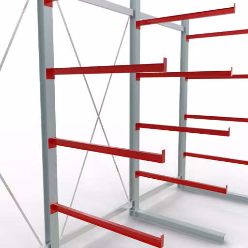Abbildung Nr 11 des Artikels K 6000 Komplettregal, einseitig, 3000 x 4500 x 1250 mm, RAL 7001 / RAL 3000, 5 Lagerebenen aus der Produktgruppe Kragarmregale von der Marke Schulte Lagertechnik