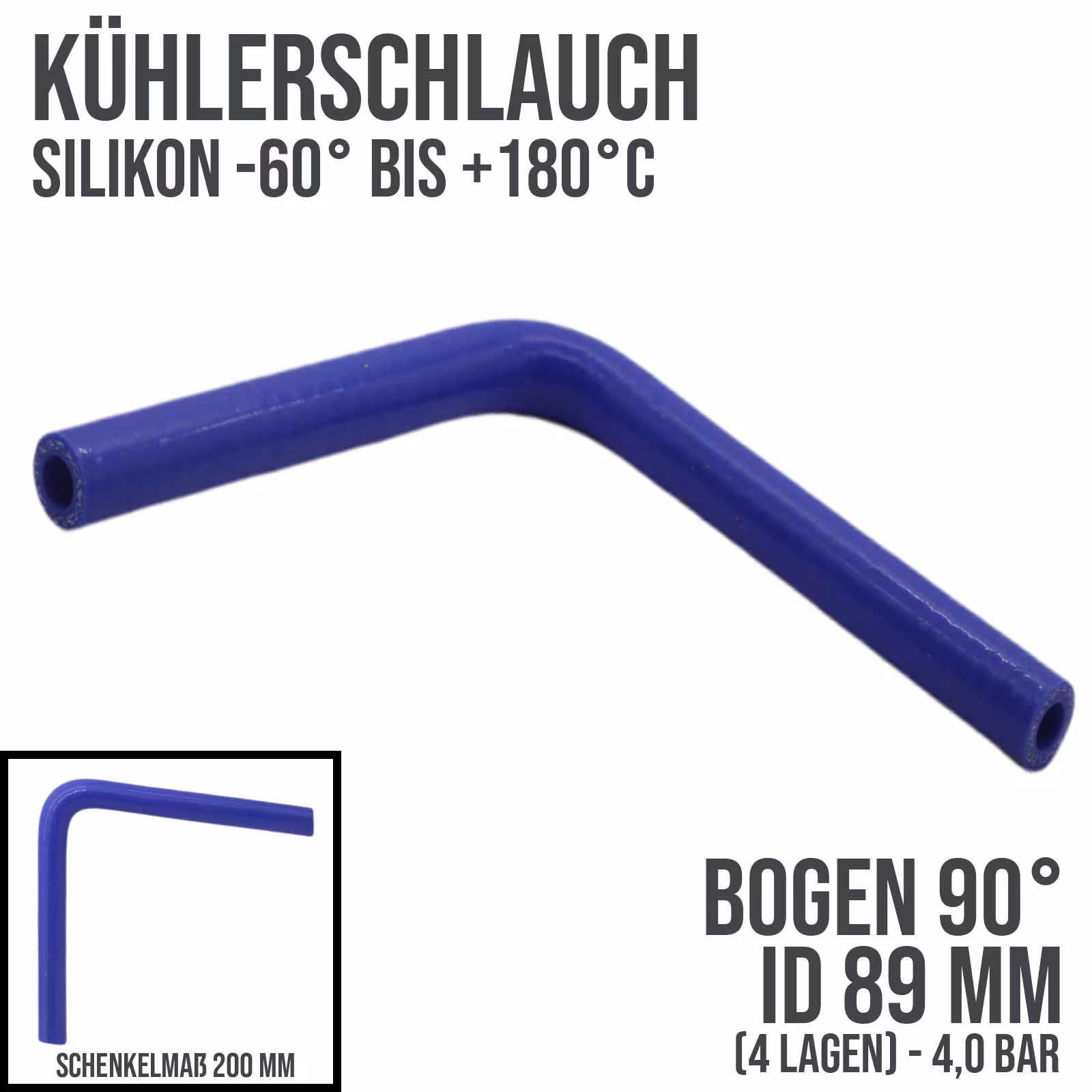 89 x 99 mm Kühlerschlauch Silikon Bogen 90° LLK Ladeluft Kühlmittel Schlauch blau (4,0 bar) - 200mm von der Marke DEINSCHLAUCH24 89 x 99 mm Kühlerschlauch Silikon Bogen 90° LLK Ladeluft Kühlmittel Schlauch blau (4,0 bar) - 200mm aus der Kategorie Kühlwasserschläuche mit der Artikelnummer KSB089-090-200GA