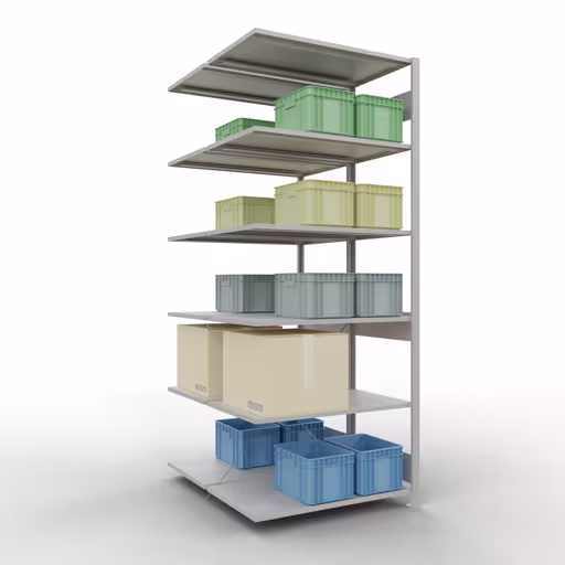 Produktbild Nr.6 des Artikels Anbauregal, Doppelregal, Fachbodenregal Stecksystem MULTIplus150, 2500 x 1000 x (2x600) mm (HxBxT), 2x6 Fachböden, Kreuzstrebe, RAL 7035 lichtgrau aus der Produktreihe Fachbodenregale von der Marke Schulte Lagertechnik