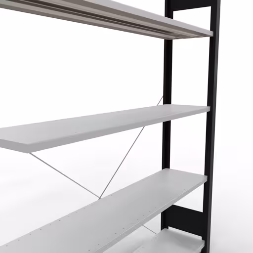 Abbildung Nr 13 des Artikels Anbauregal, Büro-Fachbodenregal Stecksystem MULTIplus85, 1800 x 1300 x 300 mm (HxBxT), 5 Fachböden, Kreuzstrebe, ohne Anschlagleiste, schwarz/lichtgrau aus der Produktgruppe Büroregale von der Marke Schulte Lagertechnik