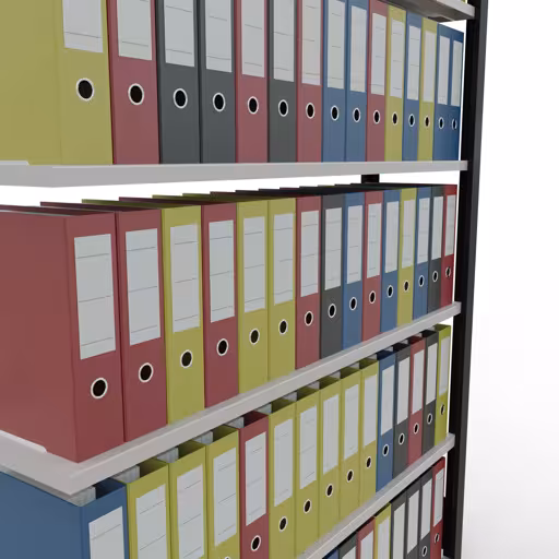 Produktbild Nr 13 des Artikels Anbauregal, Büro-Fachbodenregal Stecksystem MULTIplus85, 2000 x 1300 x 300 mm (HxBxT), 6 Fachböden, Kreuzstrebe, mit Anschlagleiste, schwarz/lichtgrau Abbildung Nr 13 des Artikels Anbauregal, Büro-Fachbodenregal Stecksystem MULTIplus85, 2000 x 1300 x 300 mm (HxBxT), 6 Fachböden, Kreuzstrebe, mit Anschlagleiste, schwarz/lichtgrau aus der Produktgruppe Büroregale von der Marke Schulte Lagertechnik