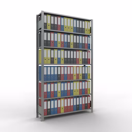 Grundregal, Büro-Fachbodenregal Stecksystem MULTIplus85, 2300 x 1300 x 300 mm (HxBxT), 7 Fachböden, Kreuzstrebe, verzinkt, ohne Anschlagleiste von der Marke Schulte Lagertechnik aus der Produktreihe Büroregale