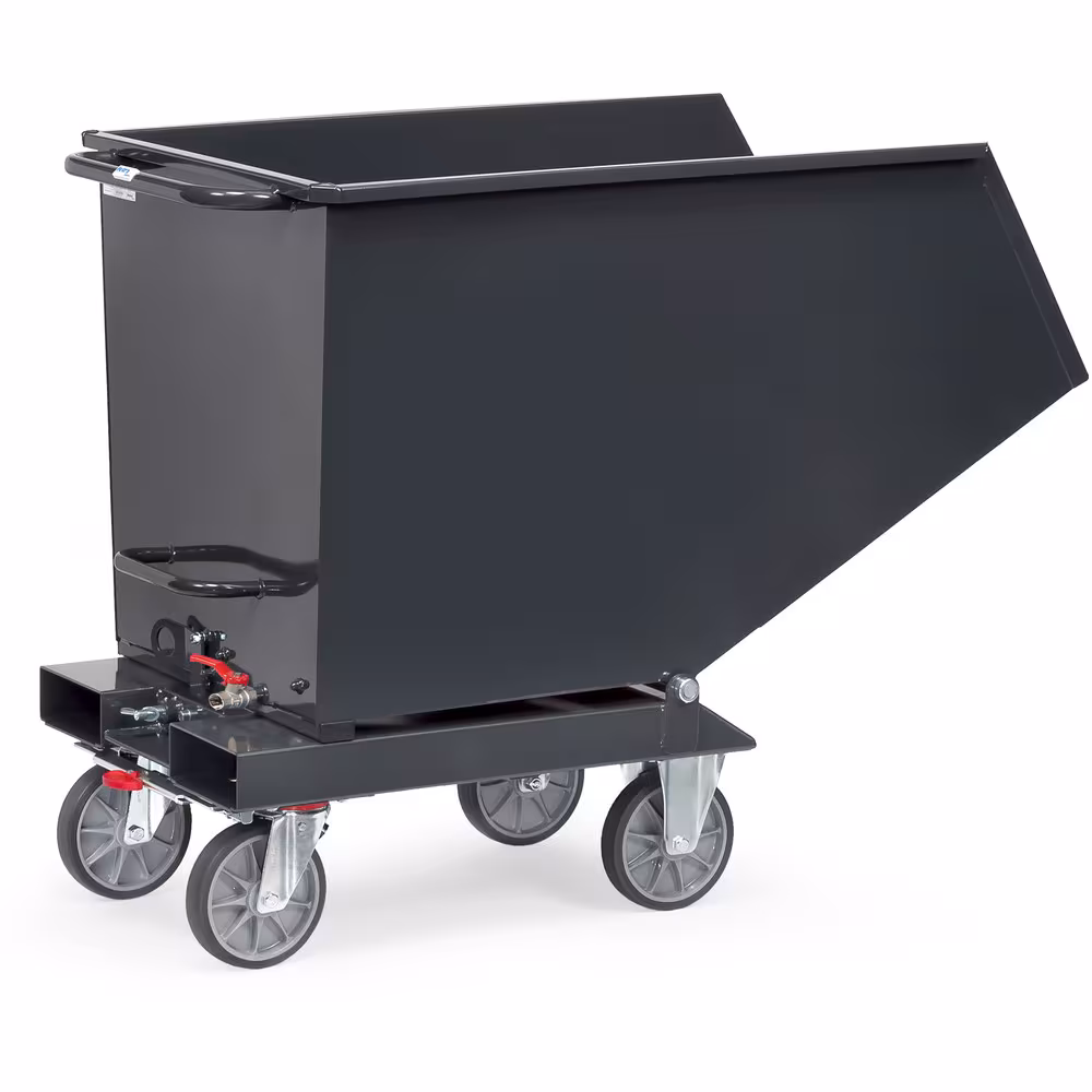 Muldenkipper 7016 mit Ablasshahn, kippbar gelagerter Mulde aus 2 mm starkem Stahlblech, Rand oben zweimal umgekantet von Fetra Muldenkipper 7016 mit Ablasshahn, kippbar gelagerter Mulde aus 2 mm starkem Stahlblech, Rand oben zweimal umgekantet aus der Kategorie Kipper