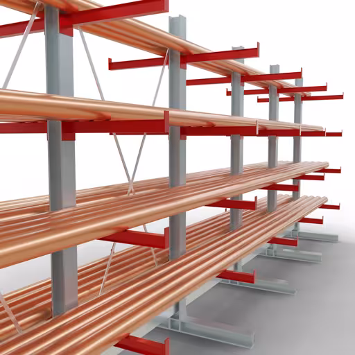 Produktbild Nr 12 des Artikels K 3000 Komplettregal, doppelseitig, 2500 x 6500 x 600 mm, RAL 7001 / RAL 3000, 5 Lagerebenen Abbildung Nr 12 des Artikels K 3000 Komplettregal, doppelseitig, 2500 x 6500 x 600 mm, RAL 7001 / RAL 3000, 5 Lagerebenen aus der Produktgruppe Kragarmregale von der Marke Schulte Lagertechnik