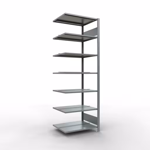 Anbauregal, Büro-Fachbodenregal Stecksystem MULTIplus150, 2300 x 750 x 600 mm (HxBxT), 7 Fachböden, Längenriegel, verzinkt, mit Mittelanschlag aus der Kategorie Stecksystem mit der Artikelnummer 17751