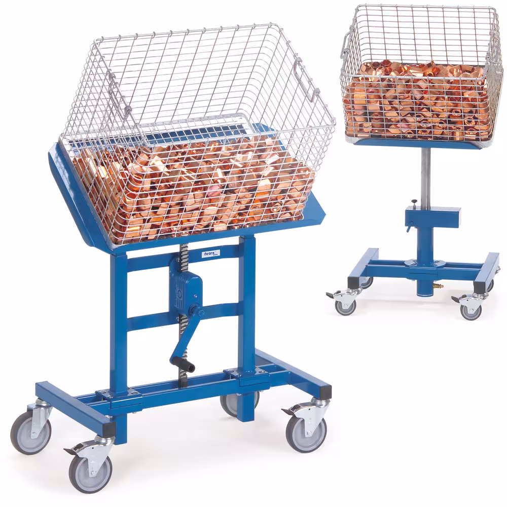 Materialständer 3285 für Kunststoffkästen, Stahlblechkästen, Drahtkörbe usw., höhenverstellbar und fahrbar von Fetra aus der Kategorie Transportsysteme