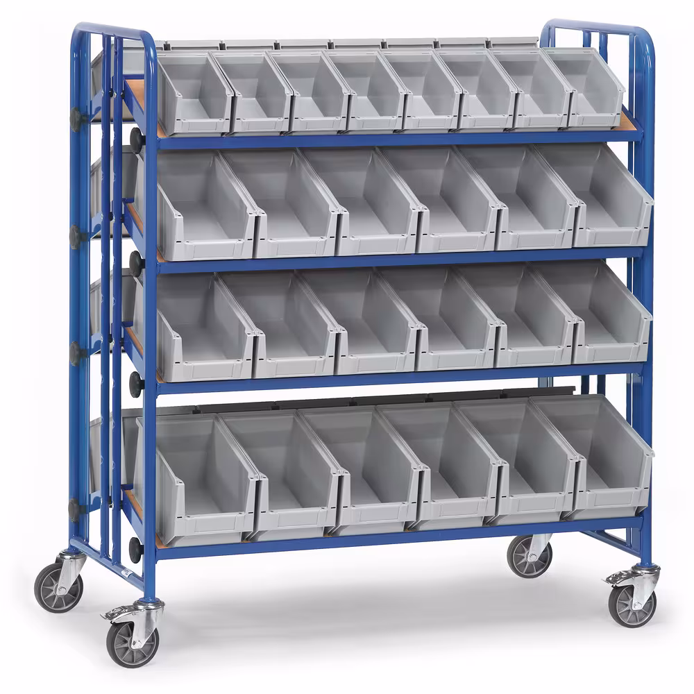 Montagewagen 2892 - mit 52 Kästen Baukasten-System Stahlrohr- und Profilstahlgeschweißt, pulverbeschichtet blau RAL 5007, Schraubkonstruktion aus der Kategorie Etagenwagen mit der Artikelnummer 2892