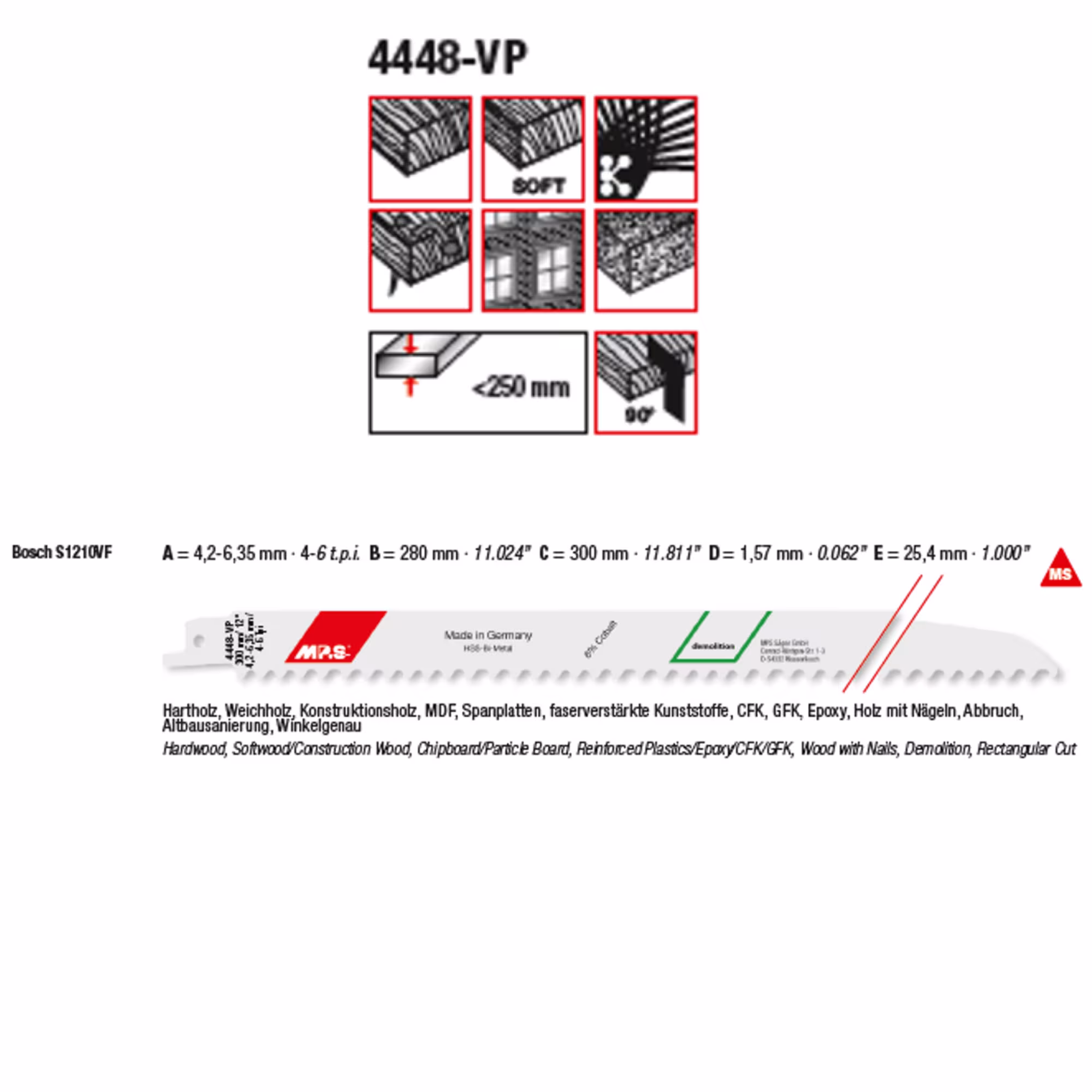 Bi-Metall-Säbelsägeblatt für Holz nagelfest von der Marke MPS aus der Kategorie Säbelsägeblatt
