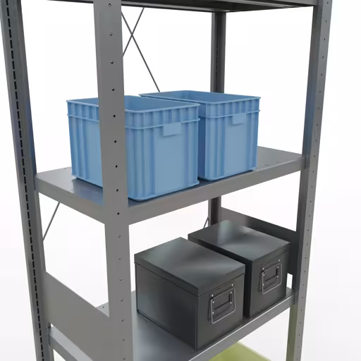 Produktbild Nr.12 des Artikels Grundregal, Fachbodenregal Stecksystem MULTIplus250, 3000 x 750 x 400 mm (HxBxT), 7 Fachböden, Kreuzstrebe, verzinkt aus der Produktreihe Stecksystem von der Marke Schulte Lagertechnik