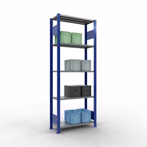 Zusatzbild des Artikels Grundregal, Fachbodenregal Stecksystem MULTIplus150, 2000 x 750 x 300 mm (HxBxT), 5 Fachböden, Längenriegel, RAL 5010 enzianblau/verzinkt/verzinkt Zusatzbild des Artikels Grundregal, Fachbodenregal Stecksystem MULTIplus150, 2000 x 750 x 300 mm (HxBxT), 5 Fachböden, Längenriegel, RAL 5010 enzianblau/verzinkt/verzinkt aus Grundregal