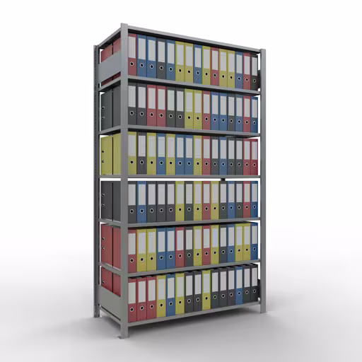 Grundregal, Büro-Fachbodenregal Stecksystem MULTIplus150, 2300 x 1300 x 600 mm (HxBxT), 7 Fachböden, Längenriegel, verzinkt, ohne Mittelanschlag von Schulte Lagertechnik mit der Artikelnr. 17768