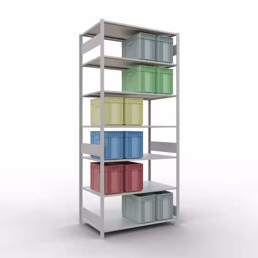 Grundregal, Fachbodenregal Stecksystem MULTIplus150, 3000 x 1300 x 800 mm (HxBxT), 7 Fachböden, Längenriegel, RAL 7035 lichtgrau von Schulte Lagertechnik mit der Artikelnr. 32682-130-LR