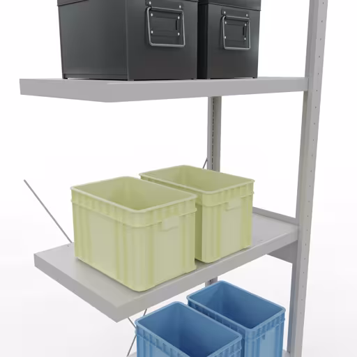 Produktbild Nr 14 des Artikels Anbauregal, Fachbodenregal Stecksystem MULTIplus250, 2500 x 750 x 400 mm (HxBxT), 6 Fachböden, Kreuzstrebe, RAL 7035 lichtgrau Abbildung Nr 14 des Artikels Anbauregal, Fachbodenregal Stecksystem MULTIplus250, 2500 x 750 x 400 mm (HxBxT), 6 Fachböden, Kreuzstrebe, RAL 7035 lichtgrau aus der Produktgruppe Stecksystem von der Marke Schulte Lagertechnik