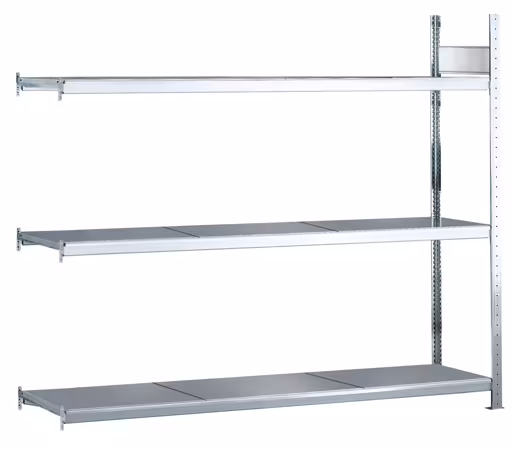 Anbauregal, Weitspannregal WS 2000 mit Stahlböden, 2000 x 2250 x 800 mm (HxBxT), verzinkt, 3 Ebenen, Fachlast 400 kg, Feldlast 1.200 kg aus der Kategorie WS2000 für Fachlasten bis 400kg mit der Artikelnummer 15527