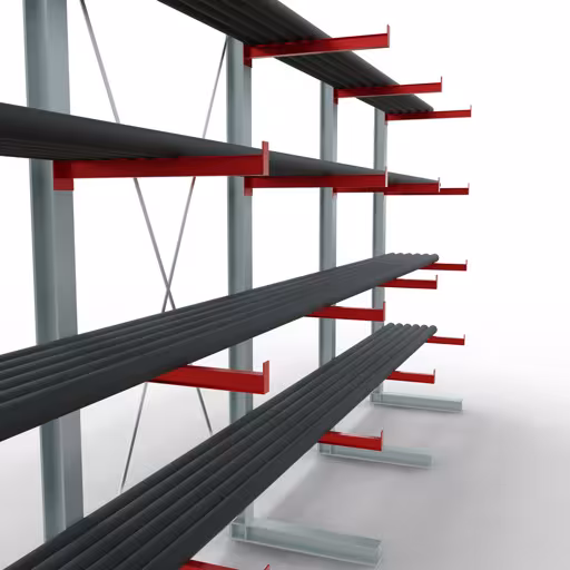 Weitere Ansicht des Artikels K 6000 Komplettregal, einseitig, 3000 x 6000 x 750 mm, RAL 7001 / RAL 3000, 5 Lagerebenen aus der Kategorie Kragarmregale