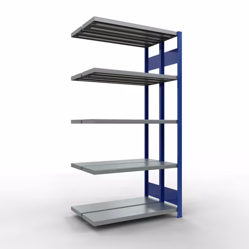 Produktbild Nr.15 des Artikels Anbauregal, Doppelregal, Fachbodenregal Stecksystem MULTIplus250, 2000 x 1000 x (2x300) mm (HxBxT), 2x5 Fachböden, Längenriegel, RAL 5010 enzianblau aus der Produktreihe Fachbodenregale von der Marke Schulte Lagertechnik