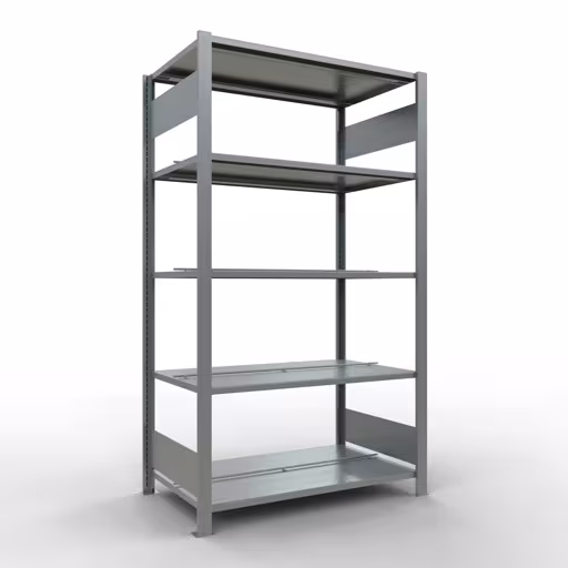 Abbildung Nr 14 des Artikels Grundregal, Büro-Fachbodenregal Stecksystem MULTIplus150, 1800 x 1000 x 600 mm (HxBxT), 5 Fachböden, Längenriegel, verzinkt, mit Mittelanschlag aus der Produktgruppe Büroregale von der Marke Schulte Lagertechnik
