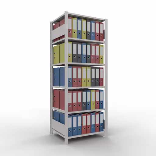 Grundregal, Büro-Fachbodenregal Stecksystem MULTIplus150, 2000 x 750 x 600 mm (HxBxT), 6 Fachböden, Längenriegel, ohne Mittelanschlag, lichtgrau von Schulte Lagertechnik mit der Artikelnr. 36060
