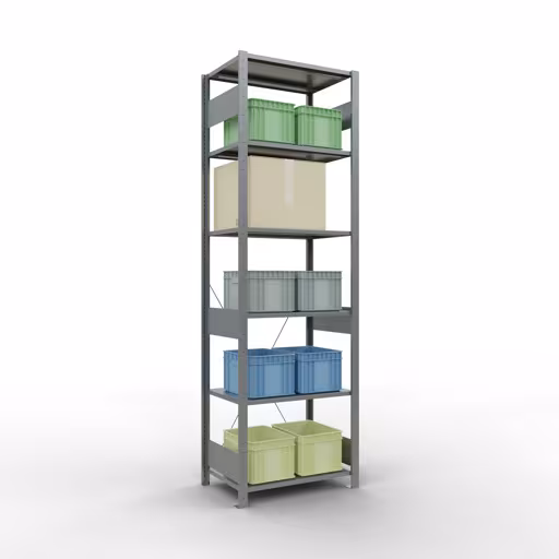 Grundregal, Fachbodenregal Stecksystem MULTIplus150, 2500 x 750 x 500 mm (HxBxT), 6 Fachböden, Kreuzstrebe, verzinkt von Schulte Lagertechnik aus der Kategorie Stecksystem