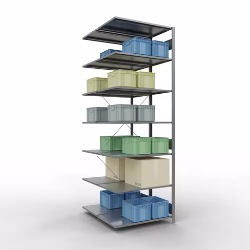 Anbauregal, Doppelregal, Fachbodenregal Stecksystem MULTIplus150, 3000 x 1000 x (2x1200) mm (HxBxT), 2x7 Fachböden, Kreuzstrebe, verzinkt von der Marke Schulte Lagertechnik aus der Produktreihe Fachbodenregale