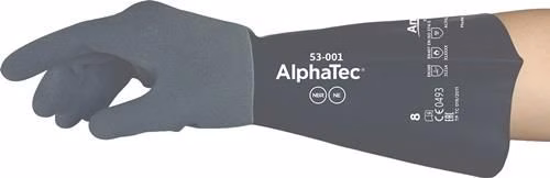 Gants de protection chimique AlphaTec 53-001, taille 8, gris/noir, conformes aux normes EN 388, EN 374 et EN 407, lot de 6 paires, marque ANSELL Gants chimiques AlphaTec 53-001 EN 388, EN 374, EN 407 EPI Catégorie III, 6 paires ANSELL, de la catégorie gants de protection chimique, référence 4000391153