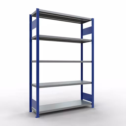 Grundregal, Fachbodenregal Stecksystem MULTIplus250, 2000 x 1300 x 400 mm (HxBxT), 5 Fachböden, Längenriegel, RAL 5010 enzianblau/verzinkt von der Marke Schulte Lagertechnik aus der Produktreihe Stecksystem