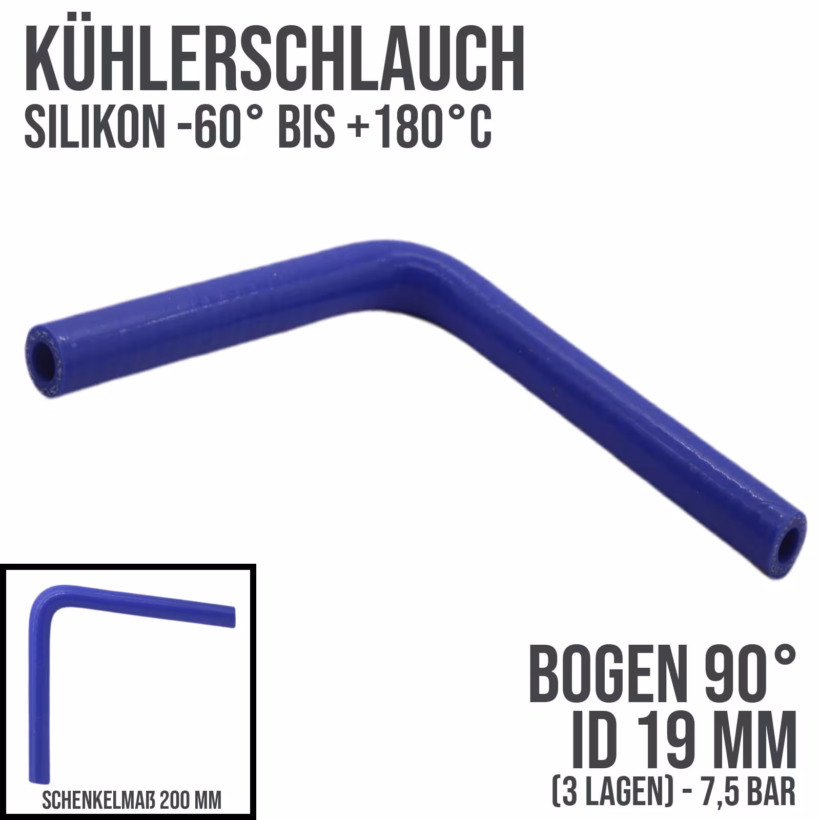 19 x 27 mm Kühlerschlauch Silikon Bogen 90° LLK Ladeluft Kühlmittel Schlauch blau (7,5 bar) - 200mm von der Marke DEINSCHLAUCH24 19 x 27 mm Kühlerschlauch Silikon Bogen 90° LLK Ladeluft Kühlmittel Schlauch blau (7,5 bar) - 200mm aus der Kategorie Kühlwasserschläuche mit der Artikelnummer KSB019-090-200GA