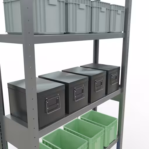 Zusatzbild des Artikels Grundregal, Fachbodenregal Stecksystem MULTIplus250, 2500 x 1000 x 300 mm (HxBxT), 6 Fachböden, Kreuzstrebe, verzinkt Zusatzbild des Artikels Grundregal, Fachbodenregal Stecksystem MULTIplus250, 2500 x 1000 x 300 mm (HxBxT), 6 Fachböden, Kreuzstrebe, verzinkt aus Grundregal