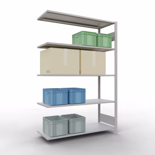 Anbauregal, Fachbodenregal Stecksystem MULTIplus150, 2000 x 1300 x 500 mm (HxBxT), 5 Fachböden, Längenriegel, RAL 7035 lichtgrau aus der Kategorie Anbauregal mit der GTIN 4004514293084 Anbauregal, Fachbodenregal Stecksystem MULTIplus150, 2000 x 1300 x 500 mm (HxBxT), 5 Fachböden, Längenriegel, RAL 7035 lichtgrau von der Marke Schulte Lagertechnik aus der Produktreihe Stecksystem