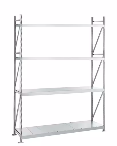 Grundregal, Weitspannregal WS 3000 mit Stahlpaneelen, 2500 x 2250 x 500 mm, verzinkt, 4 Ebenen, Fachlast 500 kg, Feldlast 2.000 kg aus der Kategorie WS3000 für Fachlasten bis 500kg mit der Artikelnummer 22232