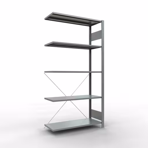Zusatzbild des Artikels Anbauregal, Fachbodenregal Stecksystem MULTIplus150, 2000 x 1000 x 400 mm (HxBxT), 5 Fachböden, Kreuzstrebe, verzinkt - Expressline aus Anbauregal