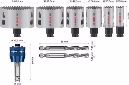Lochsägen-Set PRO Multi Material PC Plus 9-teilig 19,25,38,44,68,83mm Schnitt-T44mm