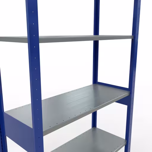 Grundregal, Fachbodenregal Stecksystem MULTIplus85, 2500 x 1000 x 400 mm (HxBxT), 6 Fachböden, Längenriegel, RAL 5010 enzianblau von Schulte Lagertechnik mit der Artikelnr. 13141-LR-B