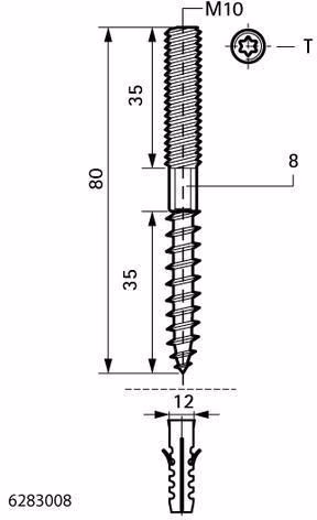 Technische Zeichnung 4001858 Stockschraube Typ 626 elektrolytisch verzinkt M 10 x 80 mm WALRAVEN