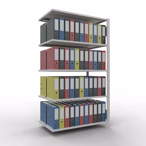 Anbauregal, Büro-Fachbodenregal Stecksystem MULTIplus150, 1800 x 1000 x 600 mm (HxBxT), 5 Fachböden, Längenriegel, mit Mittelanschlag, lichtgrau von Schulte Lagertechnik mit der Artikelnr. 36040