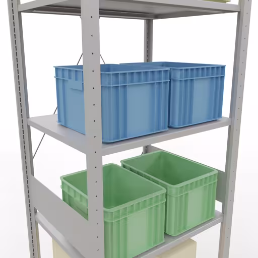 Andere Ansicht des Artikels Grundregal, Fachbodenregal Stecksystem MULTIplus150, 3000 x 750 x 600 mm (HxBxT), 7 Fachböden, Kreuzstrebe, RAL 7035 lichtgrau Andere Ansicht des Artikels Grundregal, Fachbodenregal Stecksystem MULTIplus150, 3000 x 750 x 600 mm (HxBxT), 7 Fachböden, Kreuzstrebe, RAL 7035 lichtgrau aus der Kategorie Stecksystem