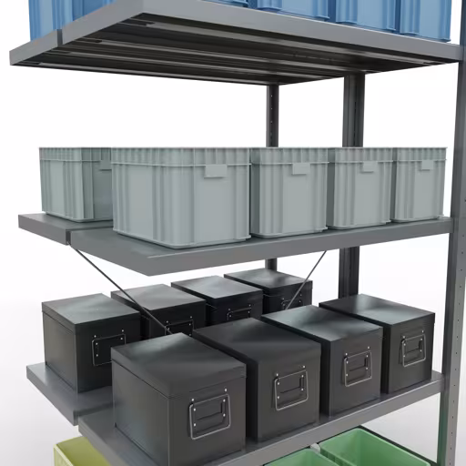 Zusatzbild des Artikels Anbauregal, Doppelregal, Fachbodenregal Stecksystem MULTIplus250, 2000 x 1000 x (2x400) mm (HxBxT), 2x5 Fachböden, Kreuzstrebe, verzinkt Zusatzbild des Artikels Anbauregal, Doppelregal, Fachbodenregal Stecksystem MULTIplus250, 2000 x 1000 x (2x400) mm (HxBxT), 2x5 Fachböden, Kreuzstrebe, verzinkt aus Doppelregale